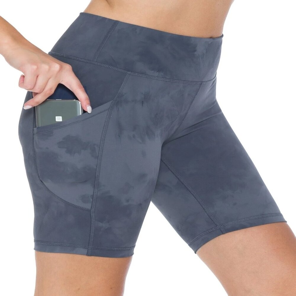 Women's Premium 8" Inseam Bike Shorts w/Pockets Sizes S-XL Tie Dye Blue